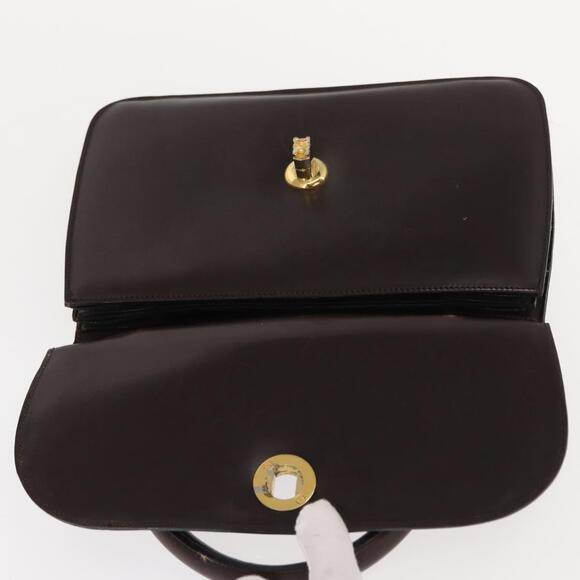 CELINE Hand Bag Leather Brown Gold Auth fm4934